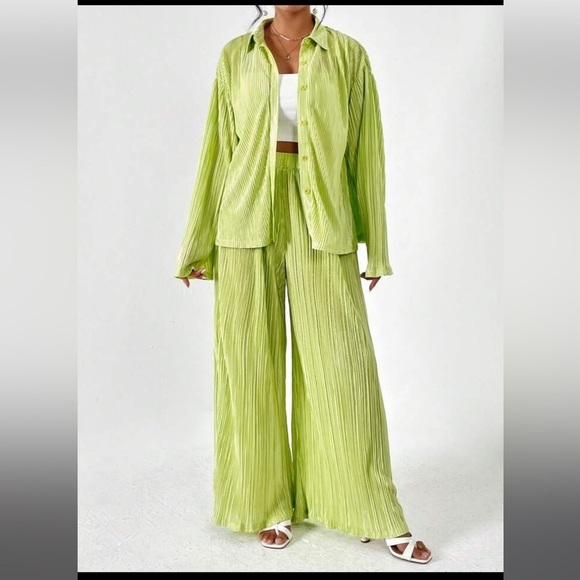 SHEIN Essnce Drop Shoulder Shirt & Wide Leg Pants large two piece matching set - Picture 4 of 11